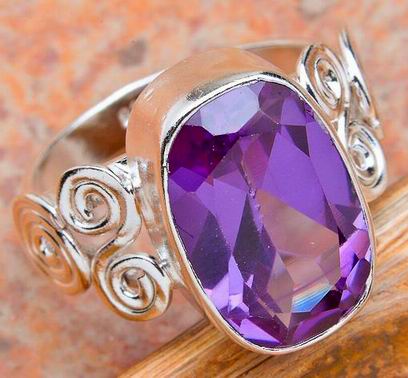 NATURAL 15mm AMETHYST SOLID SILVER RING-sz6.5